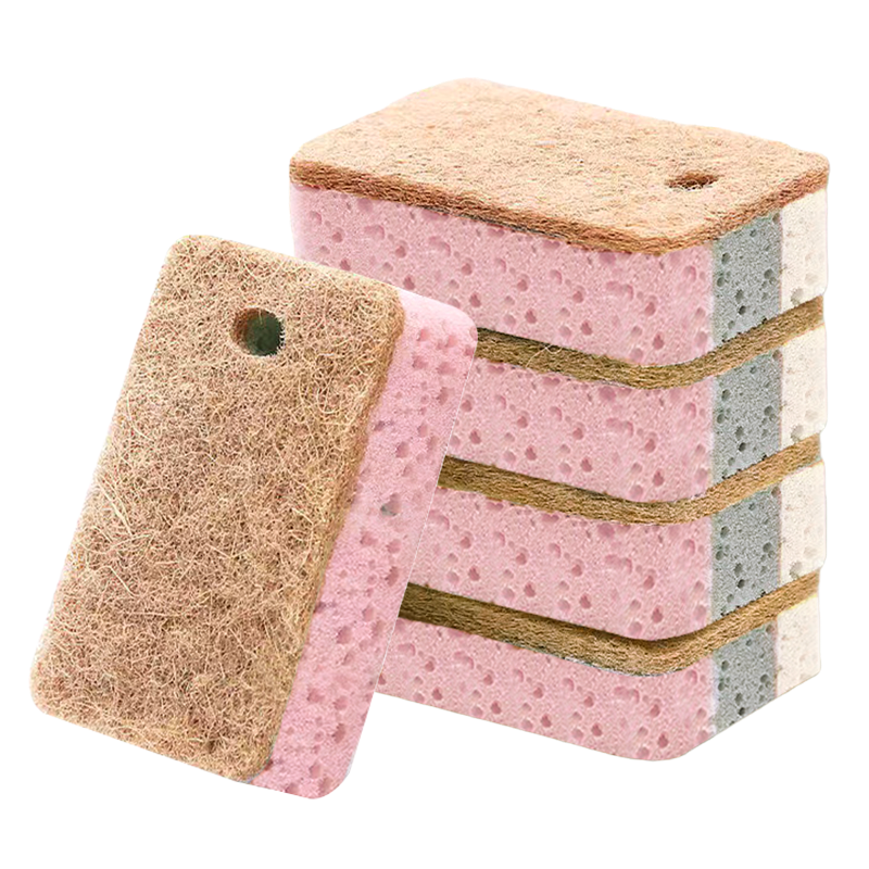 Jiecheng Colored Stripe Sponge Scouring Pads 11x7x3cm 4-Pack Kitchen Dishwashing Oil Removal Sponges