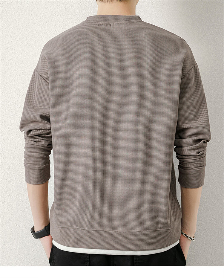 MARK FAIRWHALE Men's Spring and Autumn Waffle Knit Casual Crew Neck Long Sleeve T-Shirt White XL 14