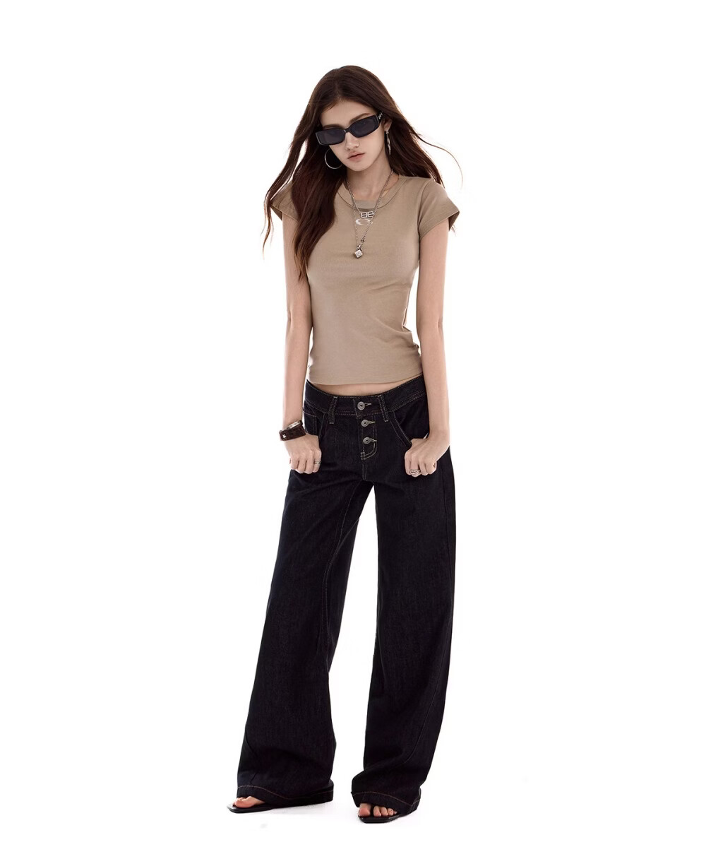 ICH MODE Women's American Slim Fit Short Sleeve T-Shirt Summer New Trendy Crop Top Black S 12