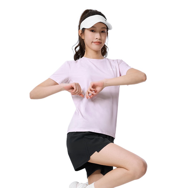 CAMEL Quick-Dry Women's Ice-Feel Sun Protection Crew Neck Short Sleeve Sports T-Shirt C26BARLG053 Morning Smoke Pink L