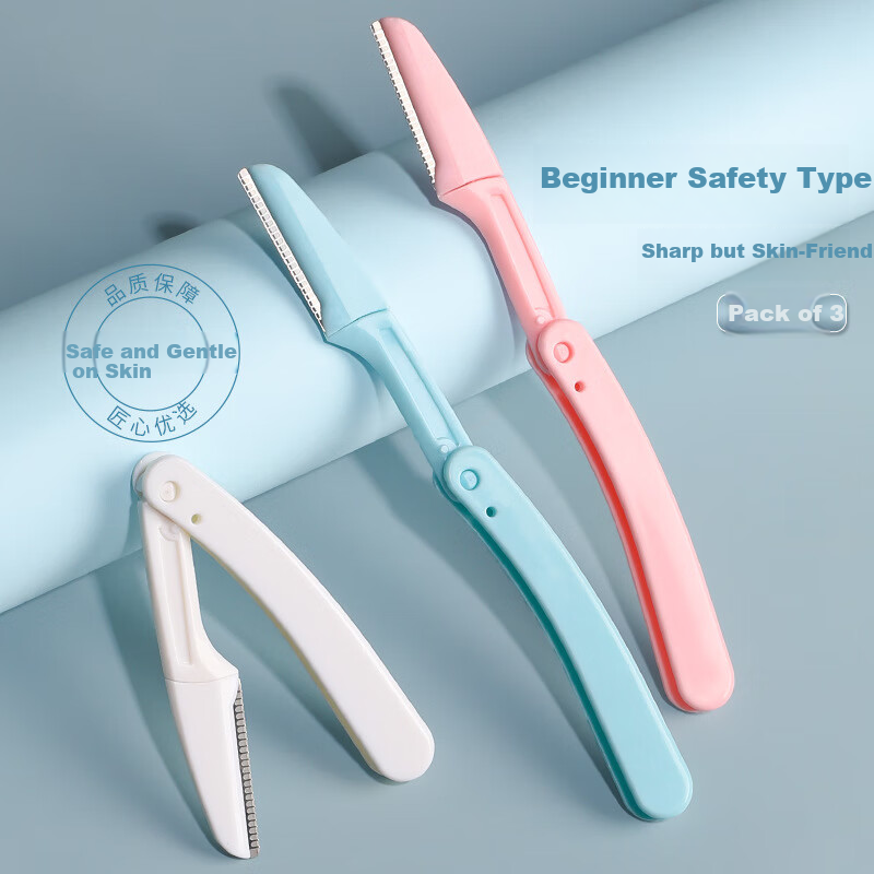Yefili 3-Pack Foldable Eyebrow Razors Beginner Safe Microblading Hair Remover Portable Eyebrow Trimmer