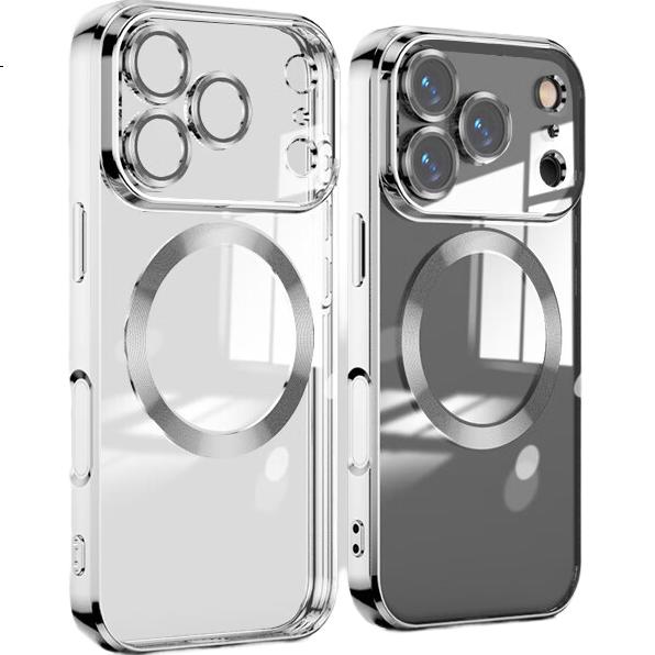 Чехол ZHIWEISHI для Apple iPhone 17 Pro, элегантный серебристый, с электролитическим покрытием, магнитный, противоударный, с защитой объектива, прозрачный, ультратонкий
