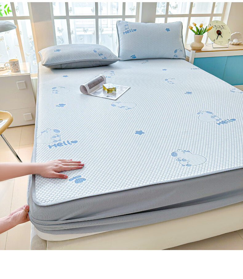 MUJI Class A Summer Cooling Ice Silk Bed Sheet Three-Piece Set 1.8x2m Double Full-Cover Bed Skirt Mattress Protector 12