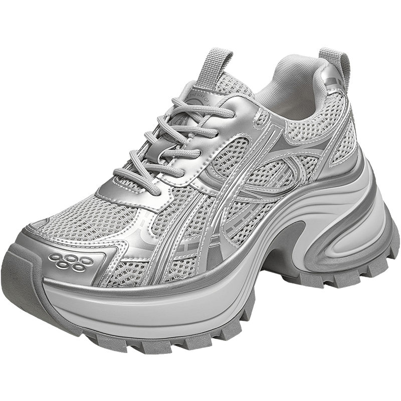 TATA Women's Thick Sole Fashion Casual Platform Dad Sneakers Gray/Silver - Single AM6 38