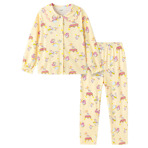 Balabala Kids Pajama Set Boys Homewear 2026 New Spring Cotton Lapel Skin-friendly Comfortable Trendy Sleep Pants