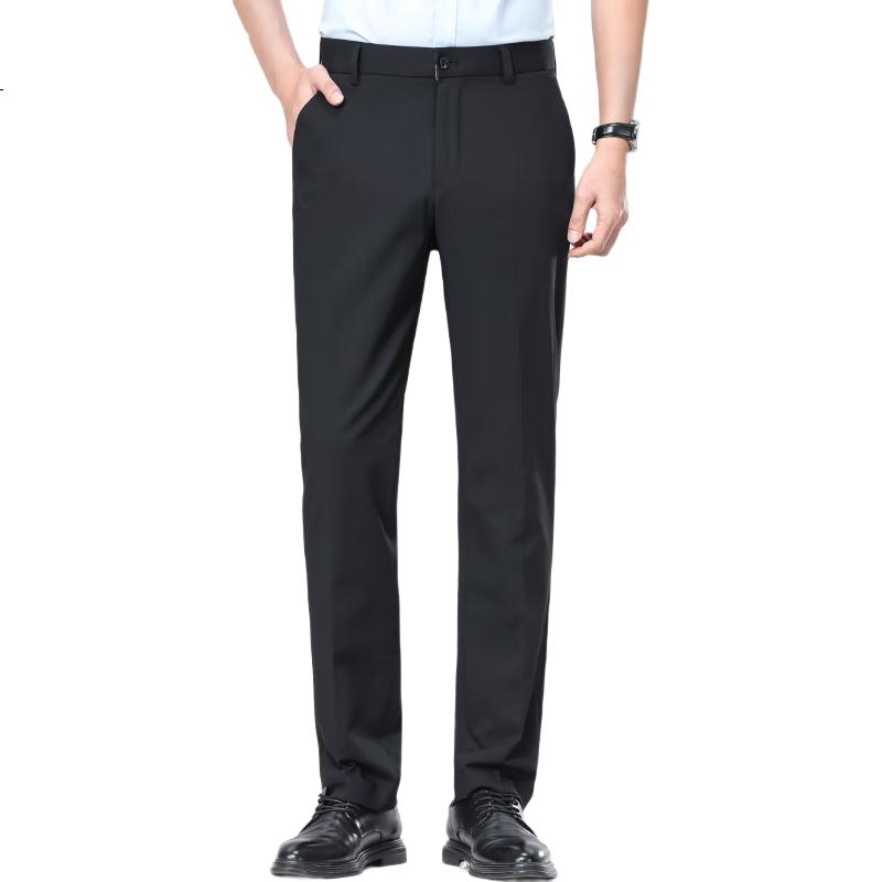 ROMON Tencel Men's Wrinkle-Resistant Non-Iron Business Dress Pants Casual Elastic Straight-Leg Trousers for Dad