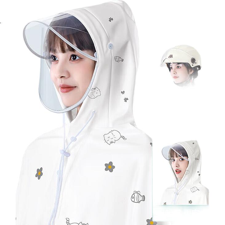 BWNK Electric Bike Raincoat Long Full-Body Stormproof Single Rider High-Style White Printed Raincoat Poncho White Printed Single Rider Raincoat [4XL]