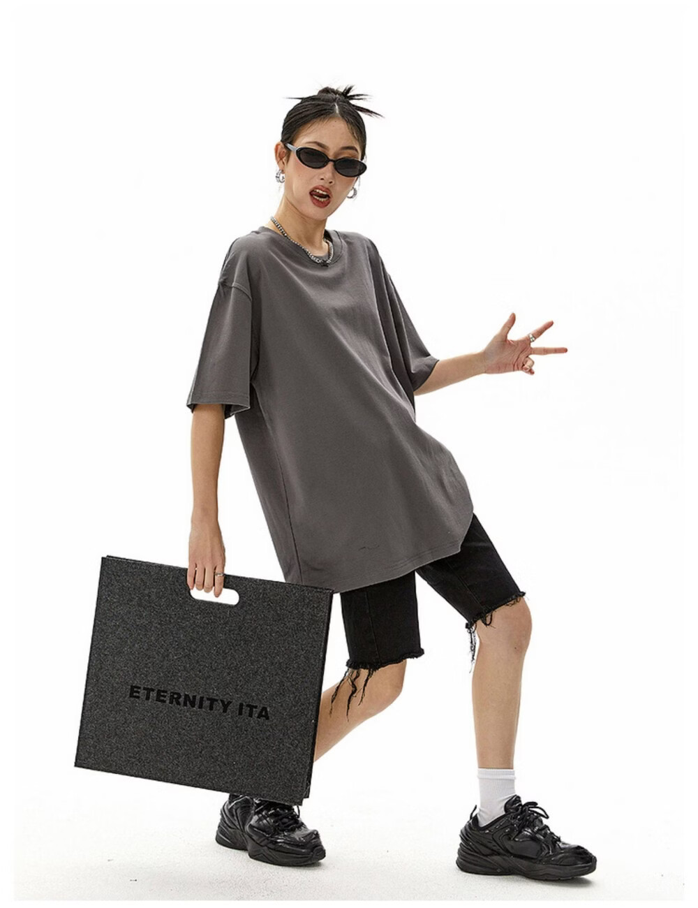ICH MODE American Style Heavyweight 300g Solid Color Short Sleeve T-Shirt Women Summer New Loose Fit Versatile Half Sleeve Top White M 4