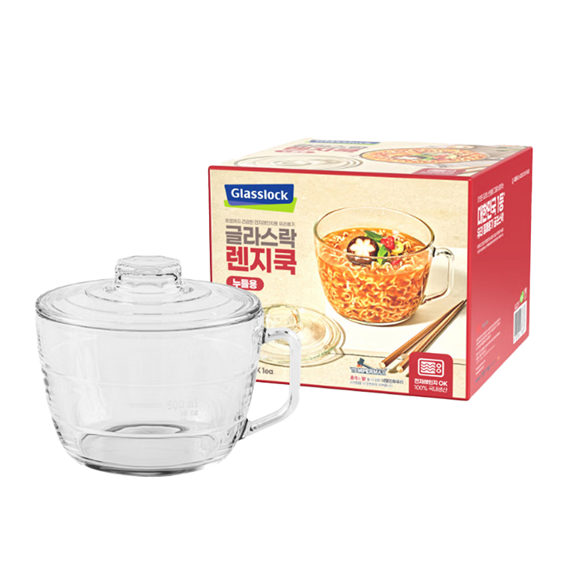 GLASSLOCK High-Temperature Resistant Glass Bowl with Lid, Large Capacity 1000ml Noodle Bowl, Household Measuring Cup, Fruit Salad Bowl, Breakfast Cup