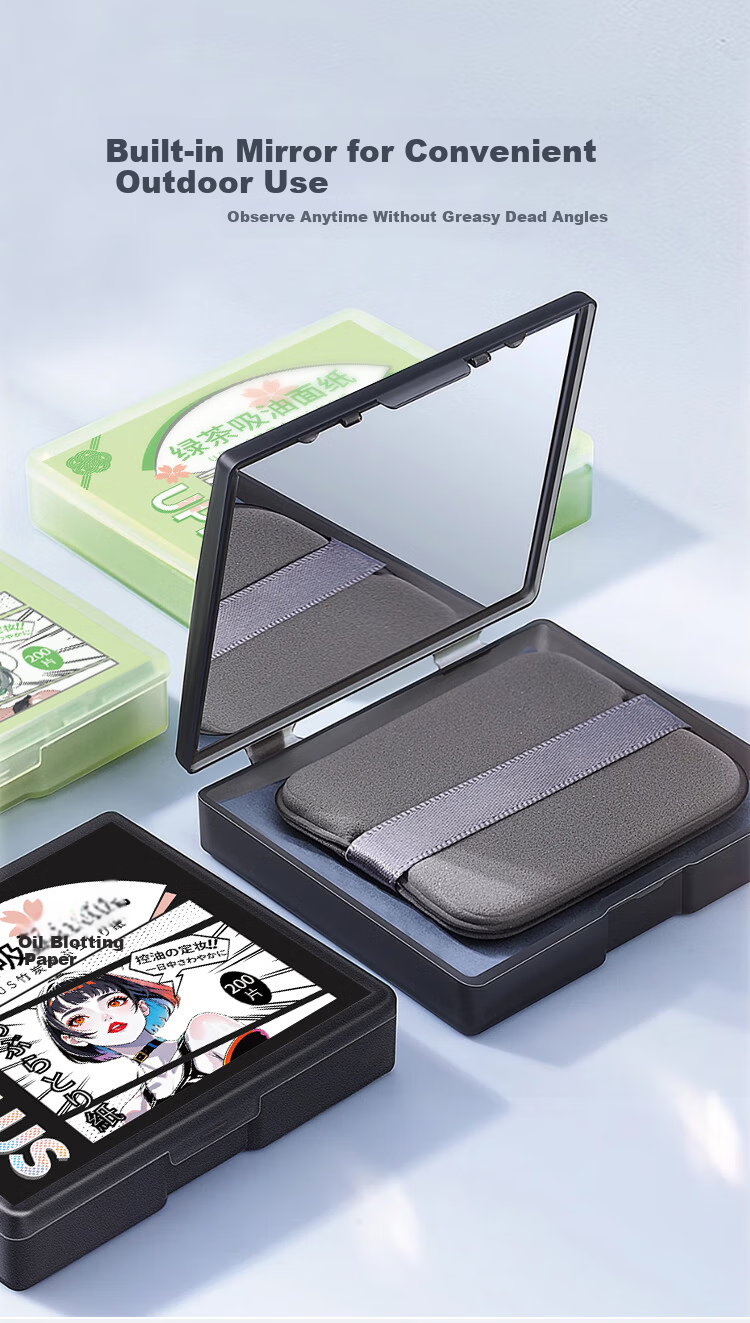 UPLUS Bamboo Charcoal Oil Absorbing Paper 200 Sheets with Puff and Mirror Compact Refreshing Oil Control Portable Makeup Setting and Touch-up Paper for Men and Women 4