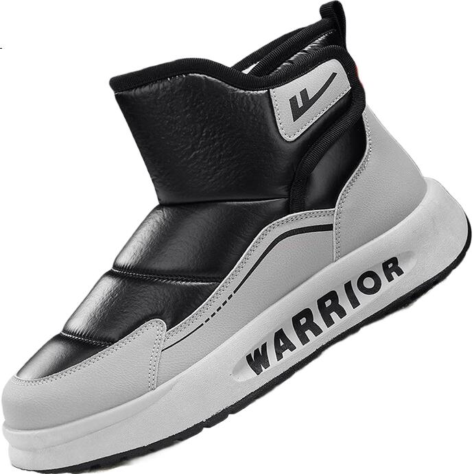Warrior Men's Snow Boots 2025 Autumn Winter New Fleece-Lined Northeast Cold-Resistant Warm Cotton Shoes Light Gray/Black 42