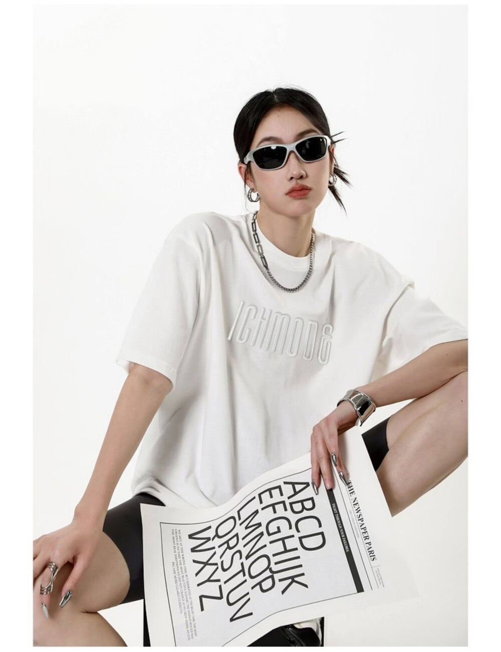 ICH MODE American Vintage Heavyweight Short Sleeve T-Shirt Women Summer New High Street Loose Half Sleeve Top Gray S 19