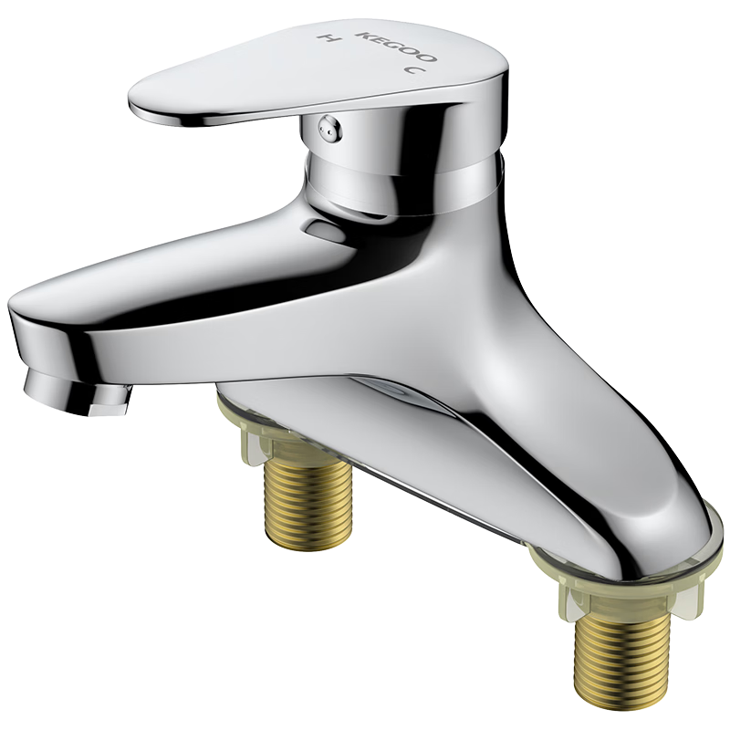KEGOO Double Hole Basin Faucet Hot and Cold Bathroom Washbasin Alloy Faucet with Pipe K1007