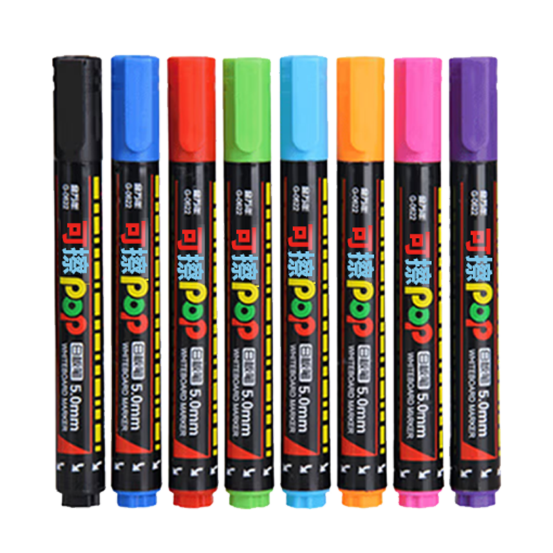 Genvana [8 Color POP] Erasable Slanted Flat Tip 5mm Refillable Colored Whiteboard Marker, Conference Pen, Training Pen, Teaching Pen, Doodle Pen G-0622