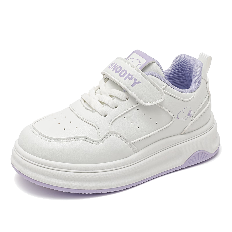 SNOOPY Kids Girls Sports Shoes Spring Autumn Children's Casual Sneakers Boys School Soft Sole White Purple 35 0041