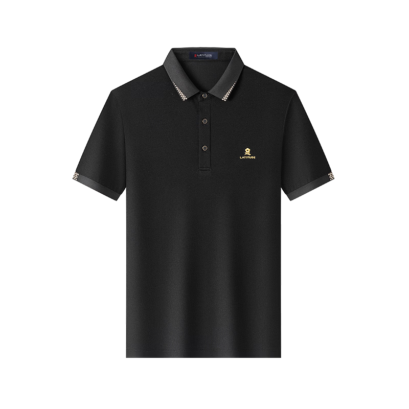 MONTAGUT Short-Sleeve Polo Shirt for Men, Summer 5A Antibacterial Silk-Blend Breathable Square Collar Casual T-Shirt, Navy Blue, Size L