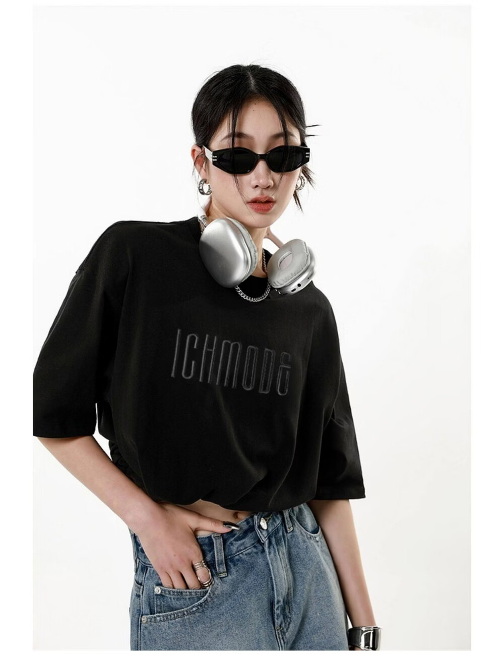 ICH MODE American Vintage Heavyweight Short Sleeve T-Shirt Women Summer New High Street Loose Half Sleeve Top Gray S 5