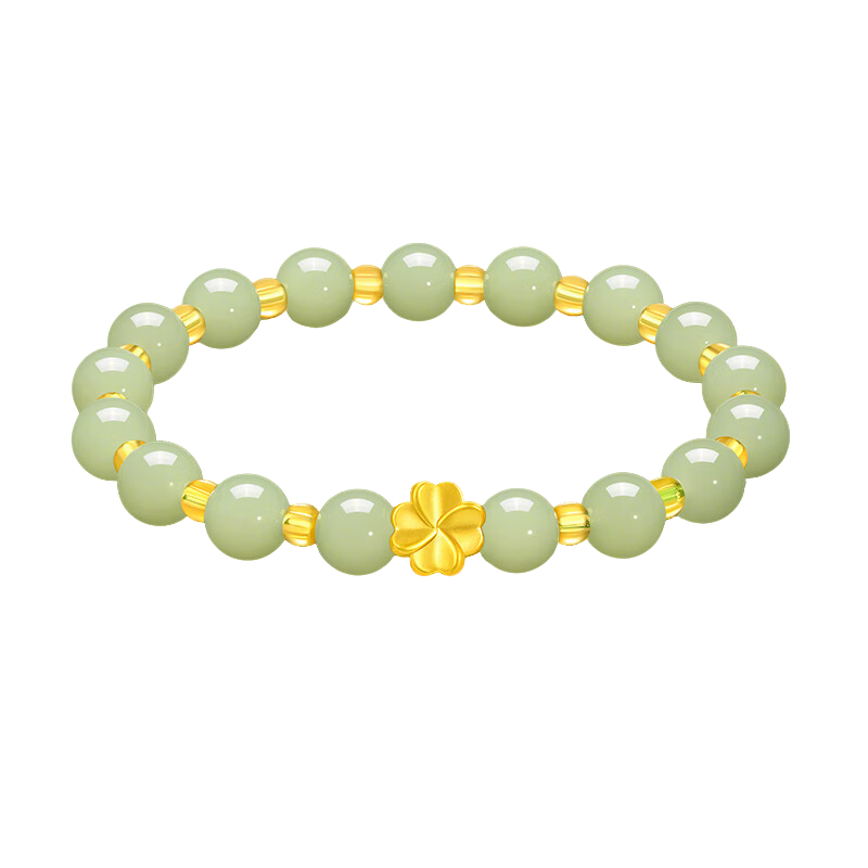 Lao Feng Xiang 24K Gold Four-Leaf Clover Bracelet Women's Hetian Jade Bracelet Birthday Anniversary Gift for Girlfriend Wife