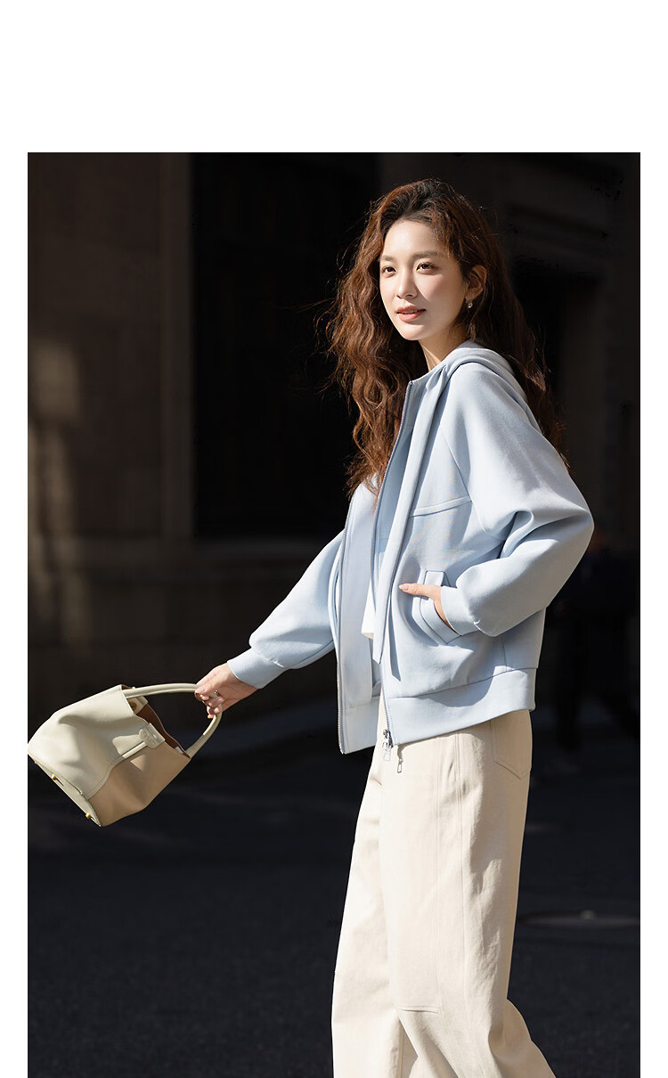 Demana [Soft Air Layer] Spring Korean Style Hooded Drop Shoulder Loose Drawstring Seamed Pocket Petite Women's Jacket 14