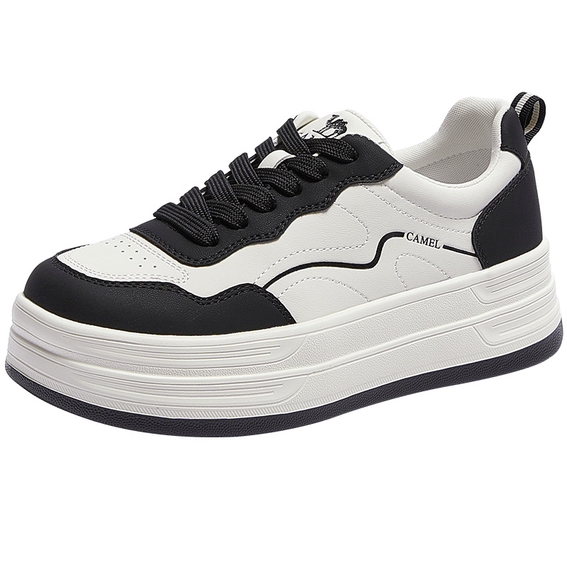 CAMEL Layered Shoes 2nd Generation Women's Versatile Patchwork Sports Casual Thick Sole Sneakers L26S255142 Off-White/Black Size 35