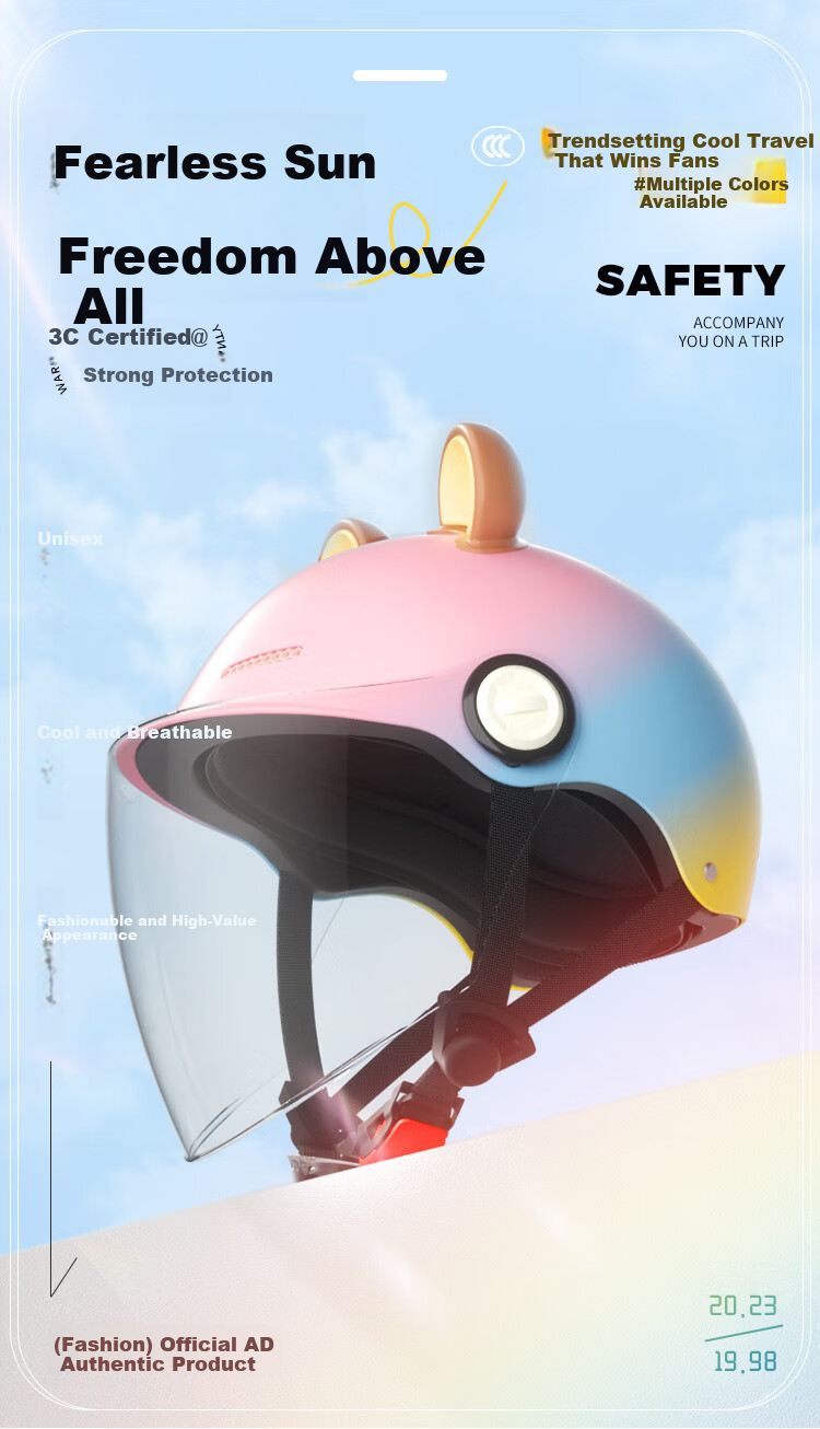 AD New National Standard Class A Electric Vehicle Helmet 3C Certified Unisex Summer Sun Protection Electric Bike Safety Helmet Women's Four-Season Lightweight Motorcycle Half Helmet 887 Rainbow Brown  1