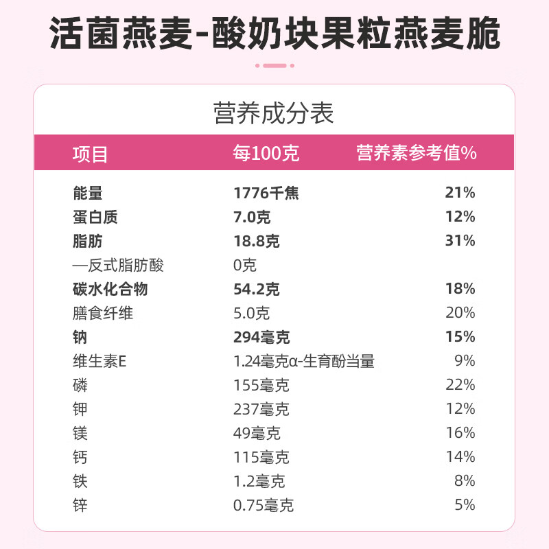 西麦酸奶块果粒燕麦脆350g 水果燕麦片营养早餐五谷代餐干吃休闲零食