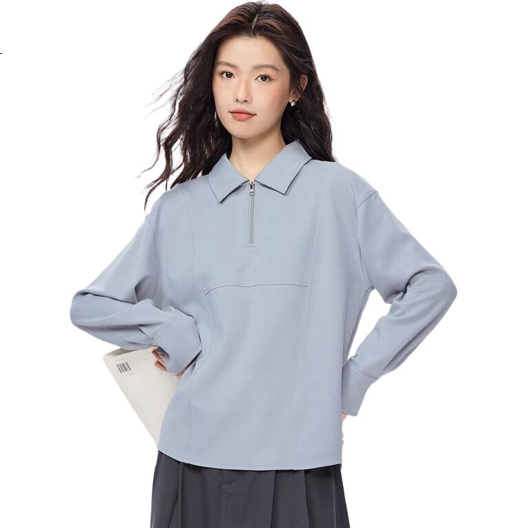 Giordano Women's Autumn Winter New Double-Sided Pullover Solid Color Half-Zip Collar Sweatshirt 13325762