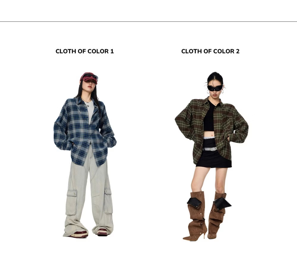 ICH MODE Women's American Style Blue Plaid Shirt Spring New Loose Casual Long Sleeve Shirt Jacket Top Blue L 3