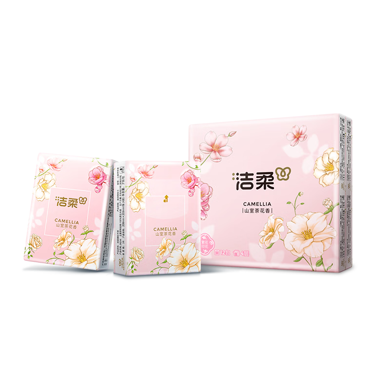 C&S Facial Tissues, 4-Ply, 7 Sheets*12 Packs, Water-Absorbent Face Tissues, Floral Series, No Paper Residue, Premium Mountain Tea Rose Scent