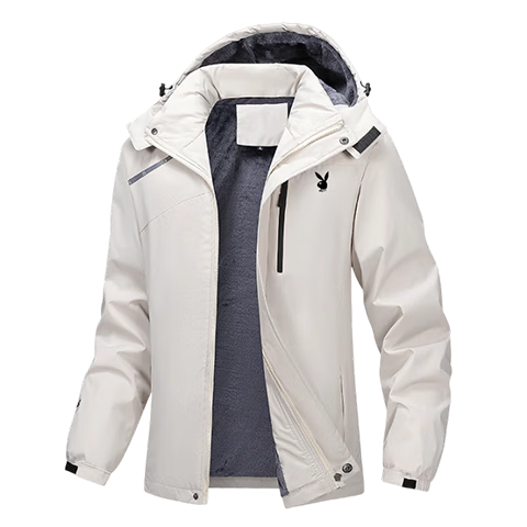 PLAYBOY Men's Cotton Jacket Autumn Winter Hooded Warm Fleece Lined Casual Loose Coat Black 4XL