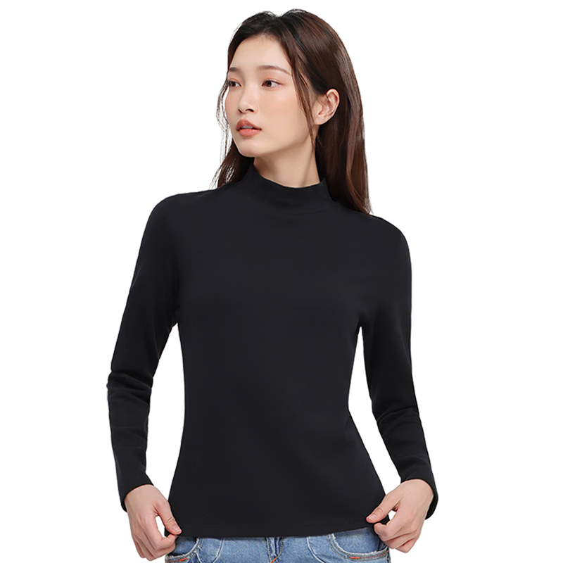 Xiahu Shijia [Zhende Velvet · Return] Autumn Winter Women's Semi-High Neck Brushed Anti-Static Warm Long Sleeve T-Shirt M White