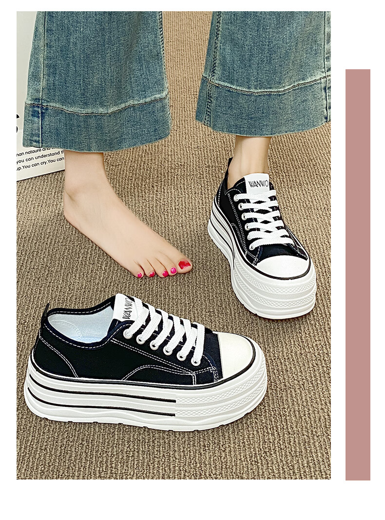 Cartelo Crocodile Women's Canvas Shoes Spring Thick Sole Casual Height Increasing Versatile Sports Sneakers Black Size 35 Model 1684 6