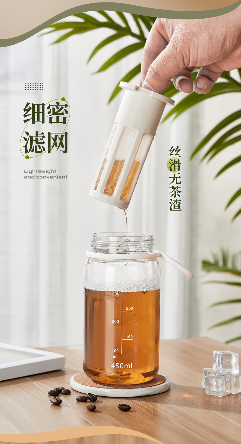 Cica Water Bottle for Women, Tea Infuser Cup, Heat-Resistant with Scale, Transparent Cold Brew Cup for Students And Men, Summer Seaso 6