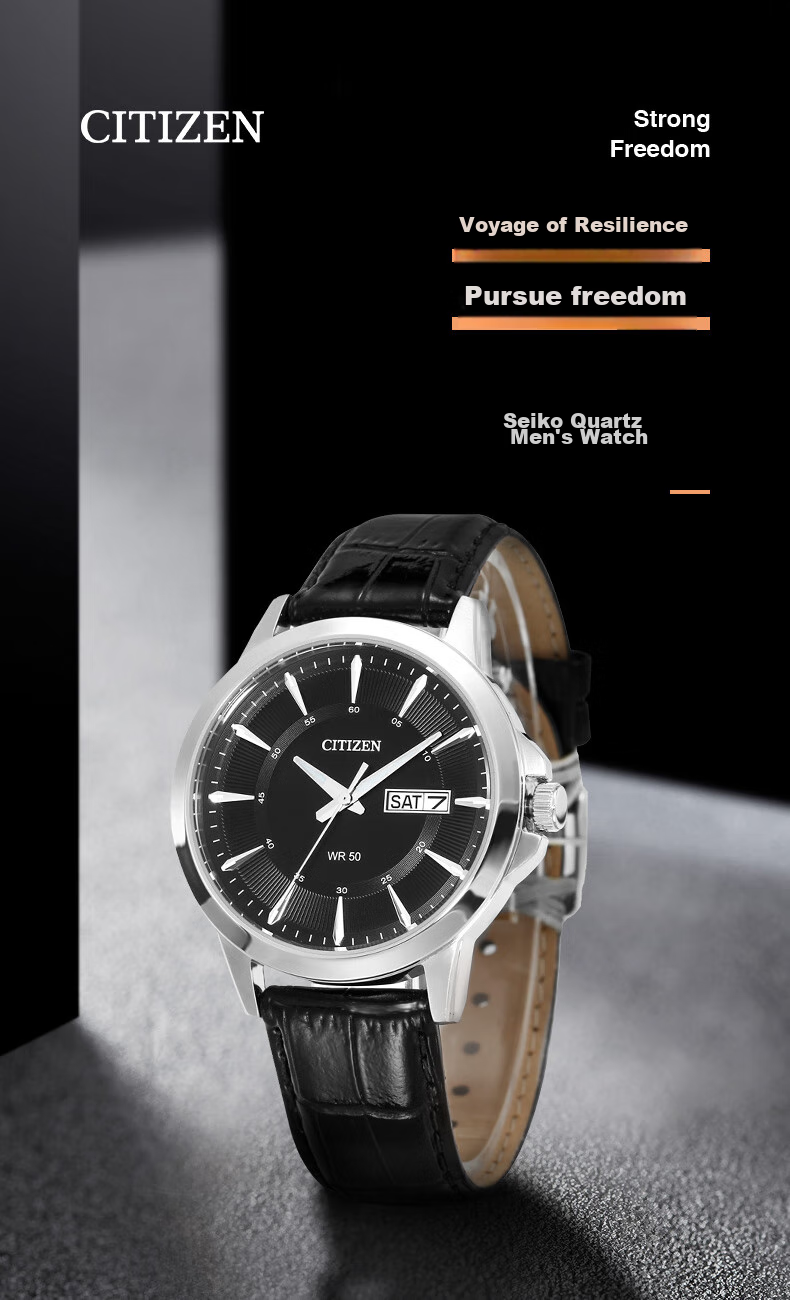 CITIZEN Men's Japanese Solar-Powered Watch Pink Gold Dial Leather Strap Business Student Father's Day Gift BJ6482-04E 1