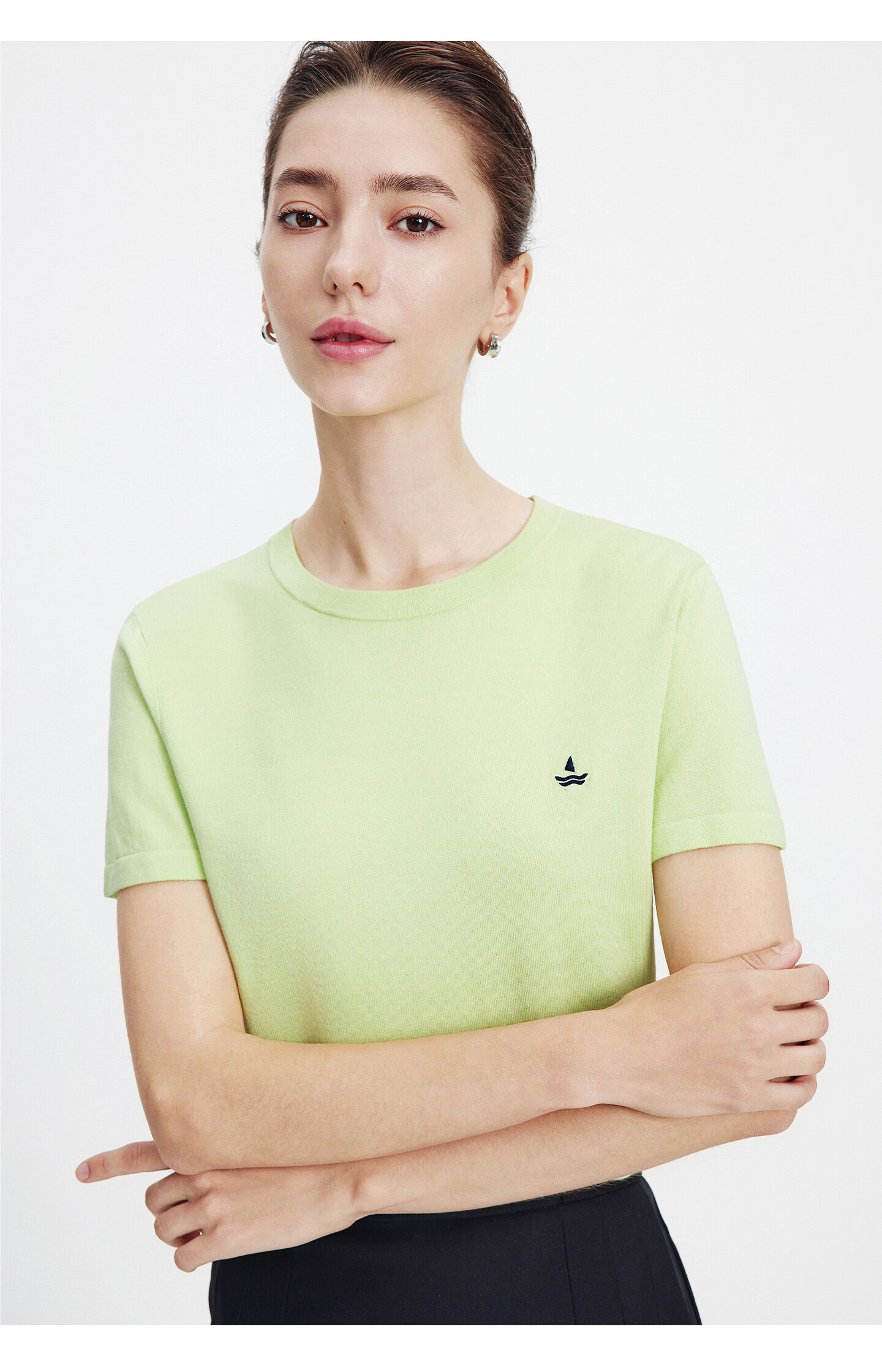 Navigare Small Sailboat Basic Short Sleeve T-Shirt Women 2026 New Round Neck Solid Color Knit Top 2325506507 39