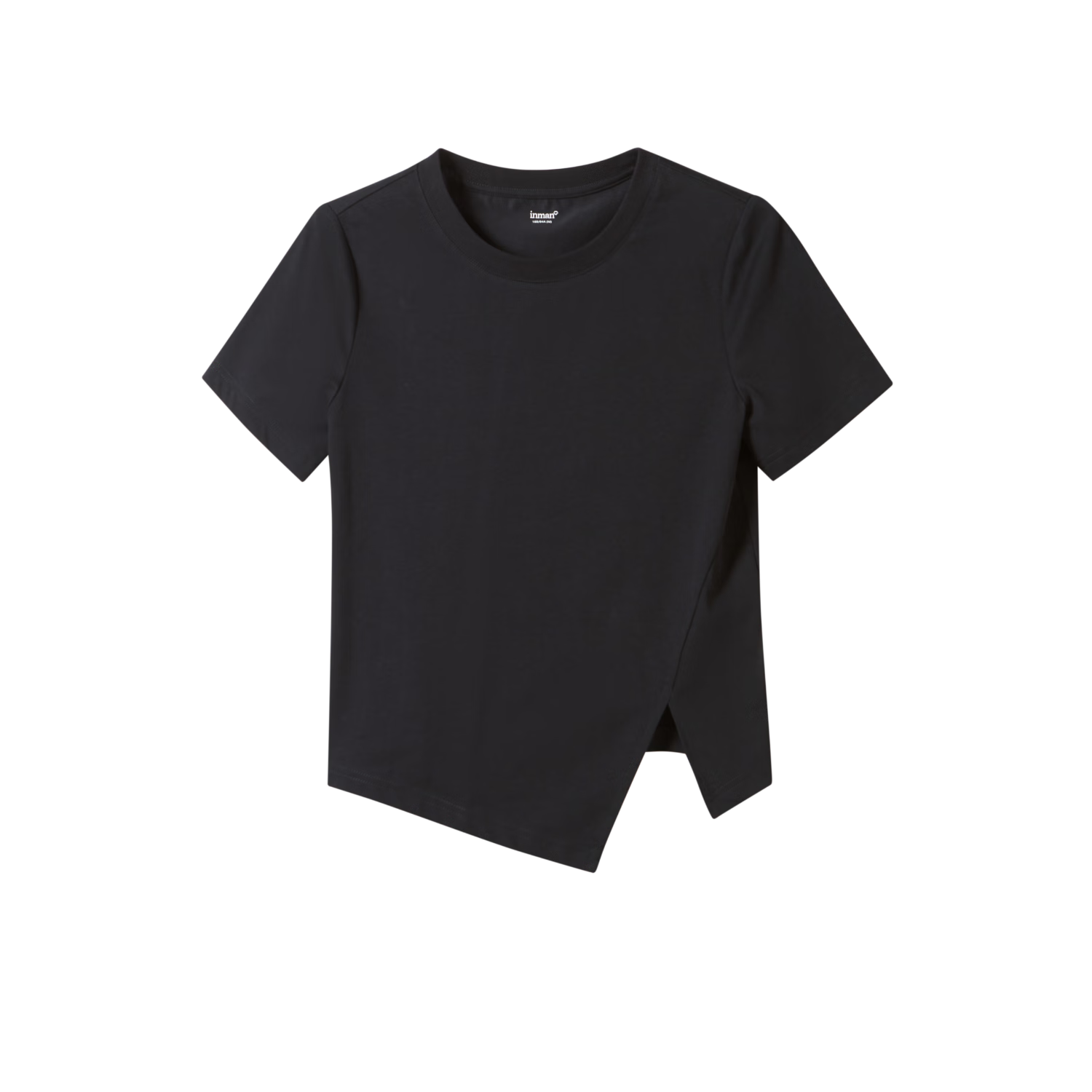 INMAN INMAN [Runway Style], Suolona Round Neck Solid Color T-Shirt for Women, Summer 2026, Irregular Top, Midnight Black, Size L