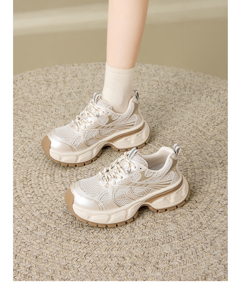 Saturday Mesh Breathable Dad Sneakers for Women 2026 New Summer Thick Sole Height Increasing Casual Shoes with Wide-Leg Pants Matching 13