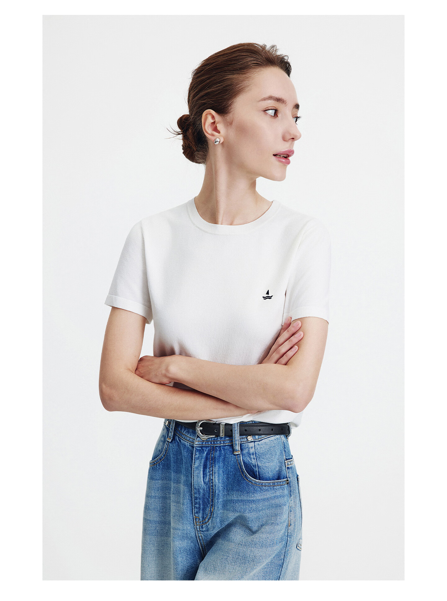 Navigare Small Sailboat Basic Short Sleeve T-Shirt Women 2026 New Round Neck Solid Color Knit Top 2325506507 49