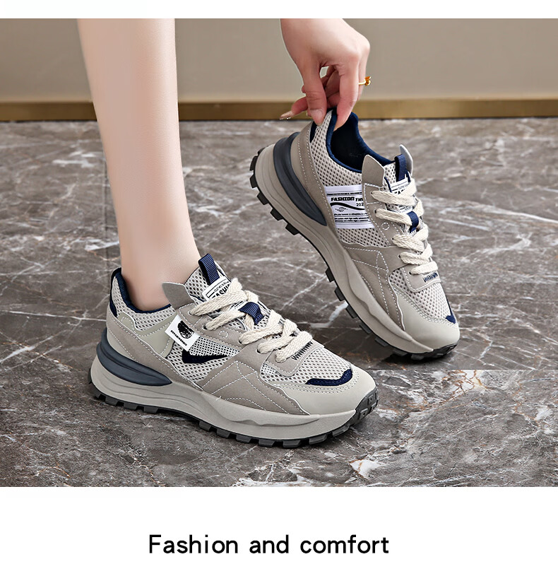 CARTELO Thick Sole Mesh Breathable Running Shoes Casual Dad Sneakers Comfortable Sports Shoes for Women 1671 Gray Size 38 4
