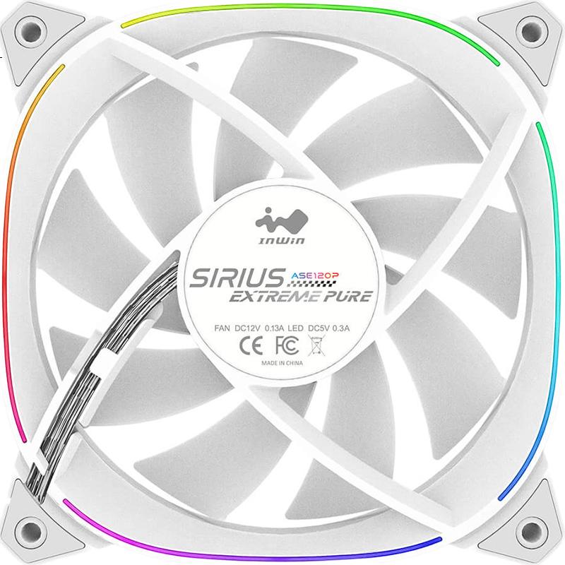 Компьютерный вентилятор INWIN ASE120P White 12cm ARGB, одинарный комплект (интеллектуальное управление скоростью PWM/синхронизация RGB материнской платы/двусторонние световые эффекты/интеллектуальная последовательная цепочка)