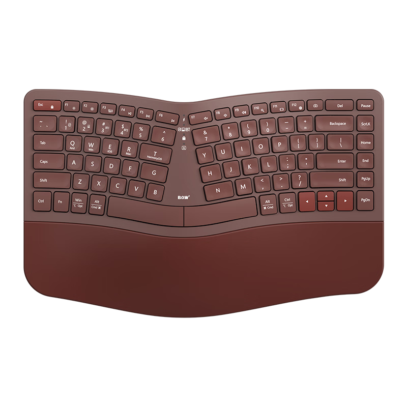 B.O.W Hangshi HD428CL Tri-mode Ergonomic Keyboard Wireless Bluetooth Wired Rechargeable Compatible with Huawei Laptop iPad Tablet Female Office 86 Keys Wine Red