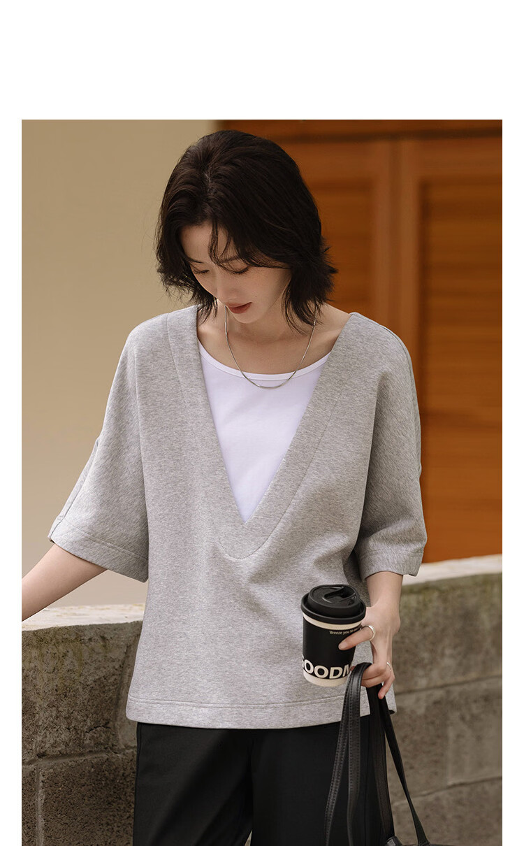 Demana [Comfort Elastic Air Layer] Spring Design Fake Two-Piece Raglan Sleeve Loose Slimming Sweatshirt for Women High-End Feel 10