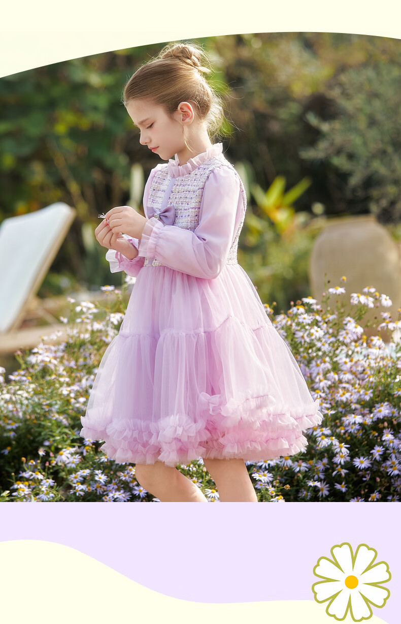 Fulomi Girls' Dress 26 Spring Sweet Stylish Mesh Princess Dress Birthday Party Dress Purple 110cm 8