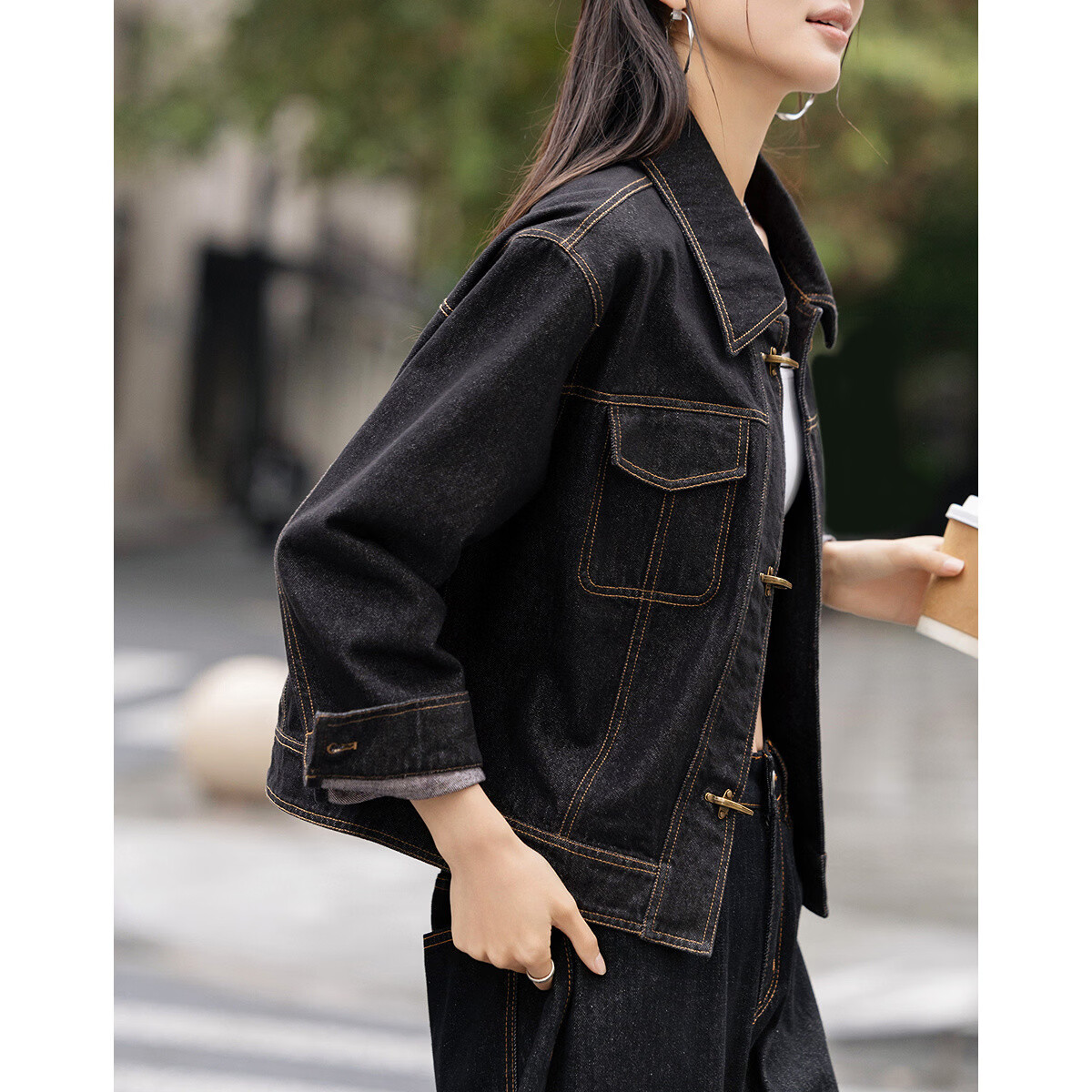 Demana [Cloud Feel Cotton Blend] Spring Vintage Style Lapel Fake Pocket Topstitching Loose Petite Women's Denim Jacket