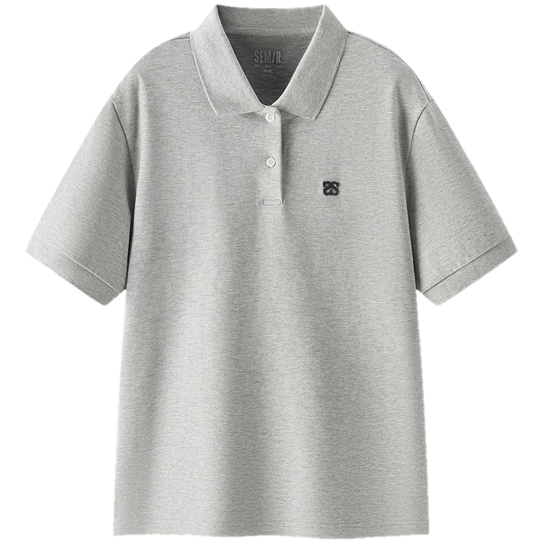 Semir POLO Shirt for Women, Summer, Letter Embroidery, Loose Fit, Drop Shoulder, Textured Casual Trendy Pullover 101325115004