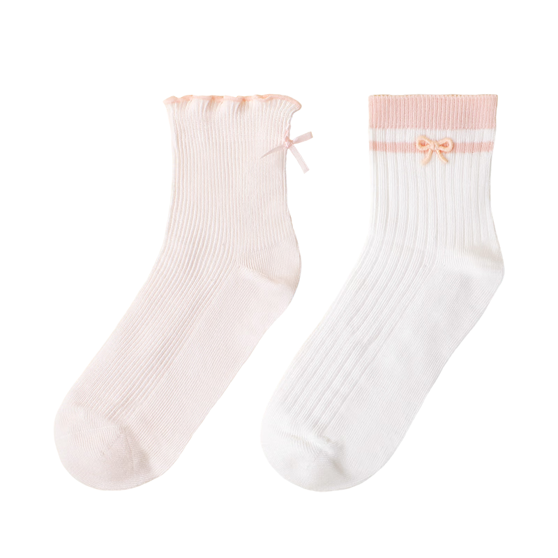 DR·KONG Kids' Comfortable Casual Colorful Socks (2 Pairs) Spring Autumn Style A00B1113 White/Pink