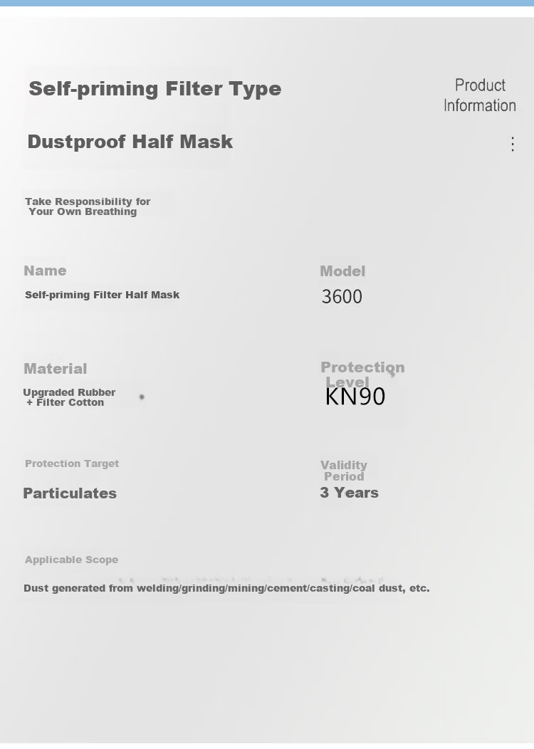 JinXiu YueXing Dustproof Mask KN90 Industrial Dust Particle Grinding Welding Protective Face Mask Cement Dust 3600 Dustproof + 20 Filter Cotton Pads 2 Pairs Earplugs 8