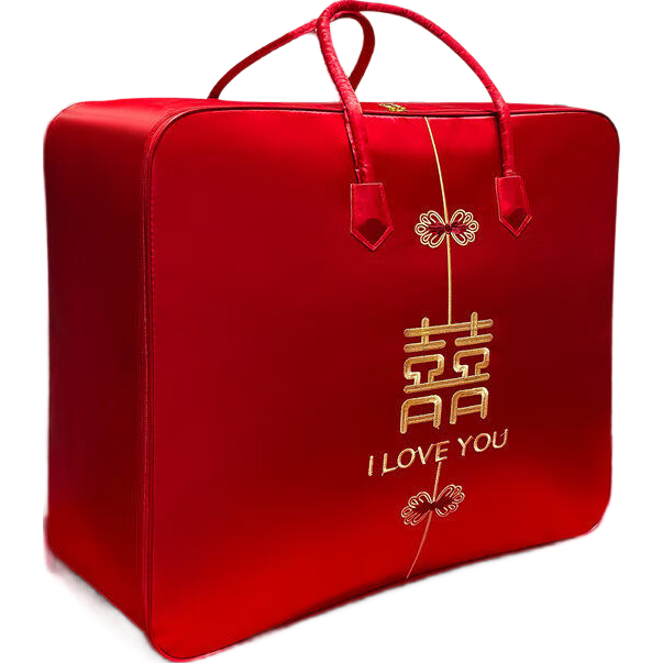 40,000 Kilometers Wedding Dowry Quilt Storage Bag Cotton Quilt Storage Bag Wedding Four-Piece Set Packaging Bag Bright Red Handbag