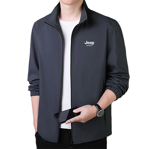 JEEP SPIRIT Men's Autumn Winter Fleece-Lined Casual Stand Collar Jacket Dark Blue Fleece-Lined 2XL