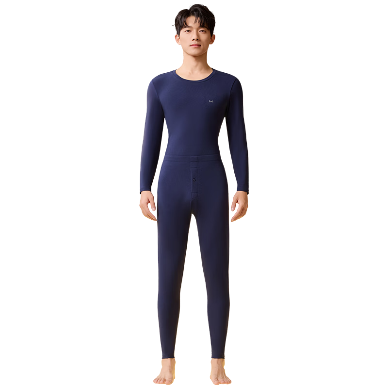 MiiOW Men's Thermal Underwear Set, Seamless Antibacterial Thin Long Johns, Xinjiang Long-Staple Cotton, Crew Neck Base Layer for Autumn